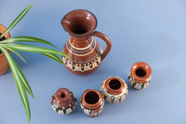 Ceramic vases set, miniature vases, bulgarian set, boho clay vases, glazed clay, vintage bulgarian pottery, knick knack, knicks, ceramic jug, vintage shop, Vintage Europe, bułgarskie wazony, wazoniki miniaturki